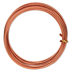 Wire, anodized aluminum, orange copper, 2.5mm round, 10 gauge. Sold per pkg of 18 feet.