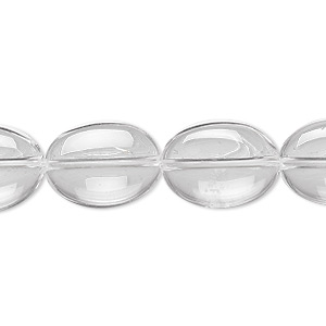 Bead, quartz crystal (natural), 15x12mm flat oval, A- grade, Mohs hardness 7. Sold per 8-inch strand, approximately 10 beads.