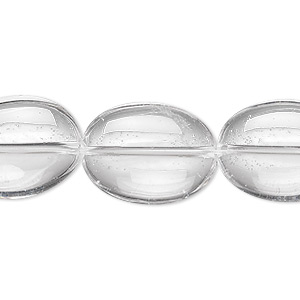 Bead, quartz crystal (natural), 19x15mm flat oval, A- grade, Mohs hardness 7. Sold per 8-inch strand, approximately 10 beads.