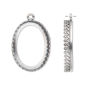 Drop, JBB Findings, antiqued sterling silver, 27x20mm oval with open back and decorative trim, 25x18mm oval bezel setting. Sold individually.