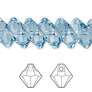 Drop, Crystal Passions&reg;, aquamarine, 8mm faceted bicone pendant (6301). Sold per pkg of 12.