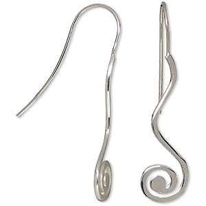 Earring, Create Compliments®, sterling silver, 2-inch wavy fishhook with  spiral. Sold per pair. - Fire Mountain Gems and Beads