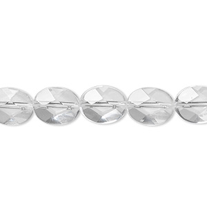 Bead, quartz crystal (natural), 10x8mm faceted flat oval, A- grade, Mohs hardness 7. Sold per 8-inch strand, approximately 20 beads.