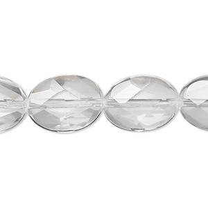 Bead, quartz crystal (natural), 16x12mm faceted oval, A- grade, Mohs hardness 7. Sold per 8-inch strand, approximately 10 beads.