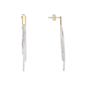 Earstud, Create Compliments&reg;, &quot;vermeil&quot; and sterling silver, 48mm rectangle with dangle. Sold per pair.