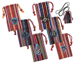 Pouch mix, cotton, multicolored, 5x2-1/2 inch with design. Sold per pkg of 6.