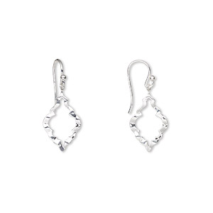 Earring, Create Compliments®, sterling silver, 34mm hammered open marquise  with fishhook ear wire. Sold per pair. - Fire Mountain Gems and Beads