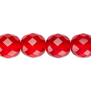 Bead, Czech fire-polished glass, light red, 12mm faceted round. Sold per pkg of 600 (1/2 mass).