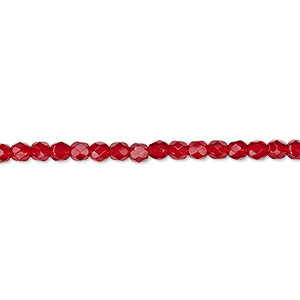 Bead, Czech fire-polished glass, ruby red, 3mm faceted round. Sold per pkg of 1,200 (1 mass).