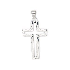 Pendant, sterling silver, 24x15mm single-sided diamond-cut cross. Sold individually.
