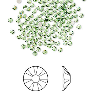 Flat back, Crystal Passions&reg;, peridot, foil back, 2.1-2.3mm round rose (2058), SS7. Sold per pkg of 144 (1 gross).