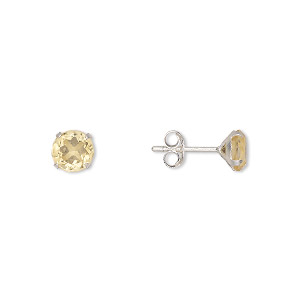 Earstud, Create Compliments&reg;, sterling silver and citrine (heated), 6mm round. Sold per pair.