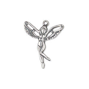 Charm, antiqued sterling silver, 22x20mm single-sided fairy. Sold individually.