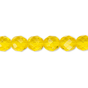 Yellow Neon, Czech Fire Polished Round Faceted Glass Beads, 8mm