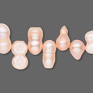 Pearl, cultured freshwater, peach, 9x6mm-15x7mm top-drilled peanut, D grade, Mohs hardness 2-1/2 to 4. Sold per 15-inch strand.