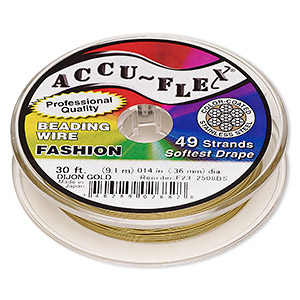 Beading wire, Accu-Flex&reg;, nylon and stainless steel, Dijon gold, 49 strand, 0.014-inch diameter. Sold per 30-foot spool.
