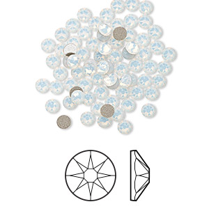 Flat back, Crystal Passions&reg;, white opal, foil back, 3-3.2mm round rose (2088), SS12. Sold per pkg of 144 (1 gross).
