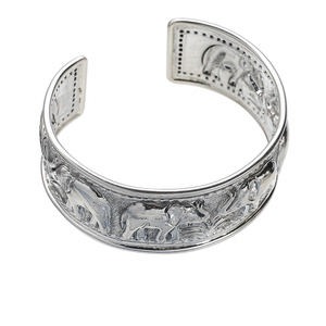 Bracelet, Hill Tribes, cuff, fine silver, 24mm wide with hammered elephant designs, adjustable. Sold individually.