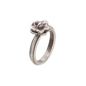 Ring, Hill Tribes, fine silver, 2.5mm wide band with 10mm flower, size 7. Sold individually.
