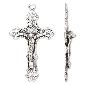 Focal, antiqued sterling silver, 43x27mm crucifix. Sold individually.