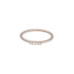 Ring, Create Compliments&reg;, cubic zirconia and rose gold-plated sterling silver, clear, 1.5mm wide twisted, size 7. Sold individually.