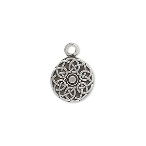 Drop, antiqued pewter (tin-based alloy), 13mm flat round with Celtic circle design. Sold per pkg of 2.