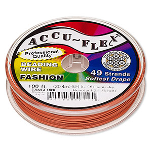 Beading wire, Accu-Flex&reg;, nylon and stainless steel, tangerine, 49 strand, 0.024-inch diameter. Sold per 100-foot spool.