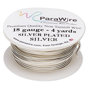 Wire, ParaWire&#153;, silver-plated copper, round, 18 gauge. Sold per 4-yard spool.
