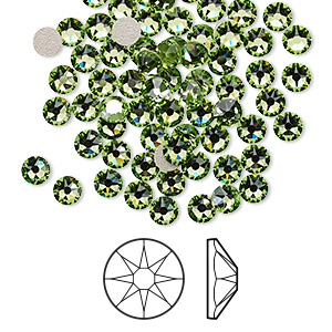 Flat back, Crystal Passions&reg;, peridot, foil back, 3.8-4mm round rose (2088), SS16. Sold per pkg of 144 (1 gross).