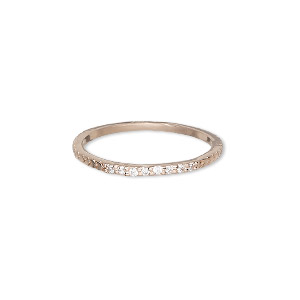 Ring, Create Compliments&reg;, cubic zirconia and rose gold-plated sterling silver, clear, 1.5mm wide chevron, size 9. Sold individually.