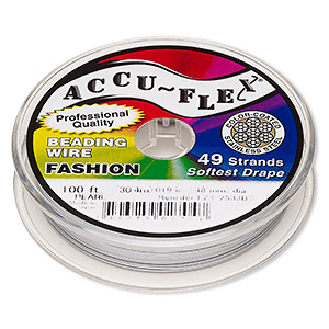 Beading wire, Accu-Flex&reg;, nylon and stainless steel, pearl, 49 strand, 0.019-inch diameter. Sold per 100-foot spool.