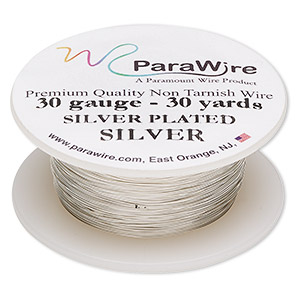 Wire, ParaWire™, silver-plated copper, round, 28 gauge. Sold per