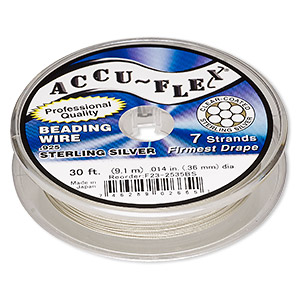 Beading wire, Accu-Flex&reg;, nylon and .925 sterling silver, clear, 7 strand, 0.014-inch diameter. Sold per 30-foot spool.