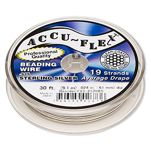 Beading wire, Accu-Flex&reg;, nylon and .925 sterling silver, clear, 19 strand, 0.024-inch diameter. Sold per 30-foot spool.