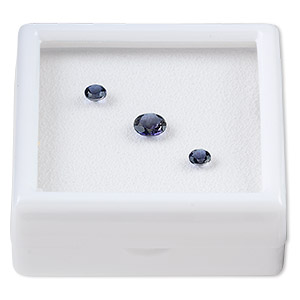 Gem, iolite (natural), (2) 4mm and (1) 6mm faceted round, A grade, Mohs hardness 7 to 7-1/2. Sold per pkg of 3.