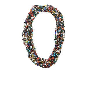 Necklace mix, glass, mixed colors, 4mm - 11x5mm multi-shaped, transparent to opaque, 27-inch continuous strand. Sold per pkg of 12.
