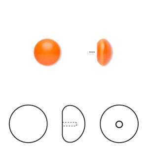 Pearl, Crystal Passions&reg; cabochon, neon orange, 8mm half-drilled round (5817). Sold per pkg of 2.