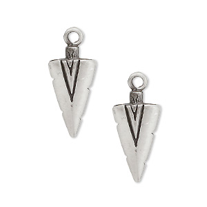Charm, antiqued &quot;pewter&quot; (zinc-based alloy), 19x10mm double-sided arrowhead. Sold per pkg of 2.