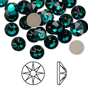 Flat back, Crystal Passions&reg;, emerald, foil back, 7.07-7.27mm round rose (2088), SS34. Sold per pkg of 12.