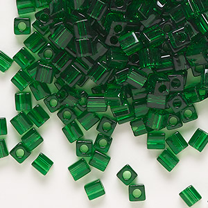 Seed bead, Miyuki, glass, transparent medium green, (SB146), 3.5-3.7mm square. Sold per 25-gram pkg.