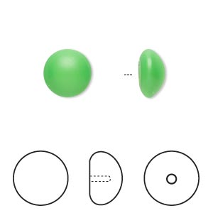 Pearl, Crystal Passions&reg; cabochon, neon green, 10mm half-drilled round (5817). Sold per pkg of 2.