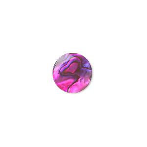Cabochon, paua shell (coated / dyed), pink, 12mm calibrated round, Mohs hardness 3-1/2. Sold per pkg of 4.