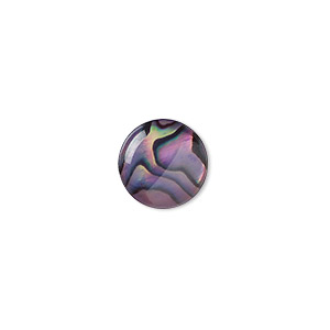 Cabochon, paua shell (coated / dyed), purple, 12mm calibrated round, Mohs hardness 3-1/2. Sold per pkg of 4.