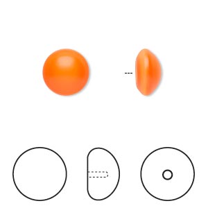 Pearl, Crystal Passions&reg; cabochon, neon orange, 10mm half-drilled round (5817). Sold per pkg of 2.