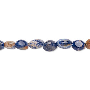 Bead, orange sodalite (natural), small pebble, Mohs hardness 5 to 6. Sold per 8-inch strand, approximately 30 beads.