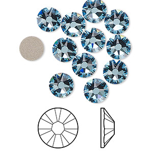Flat back, Crystal Passions&reg;, aquamarine, foil back, 7.07-7.27mm round rose (2088), SS34. Sold per pkg of 12.