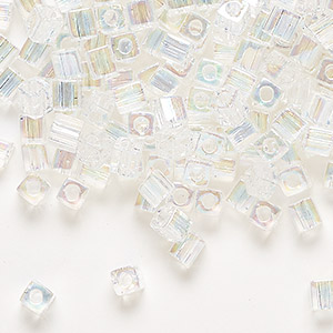 Seed bead, Miyuki, glass, transparent rainbow clear, (SB250), 3.5-3.7mm square. Sold per 25-gram pkg.