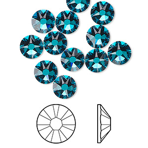 Flat back, Crystal Passions&reg;, blue zircon, foil back, 7.07-7.27mm round rose (2088), SS34. Sold per pkg of 12.