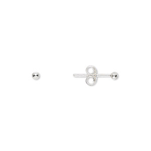 Earstud, sterling silver, 2mm ball with post. Sold per pair.