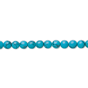Bead, &quot;turquoise&quot; (resin) (imitation), 4mm round. Sold per 15-1/2&quot; to 16&quot; strand.